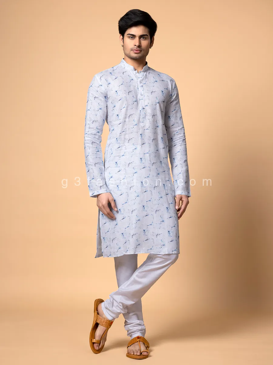 Cotton white and blue kurta suit