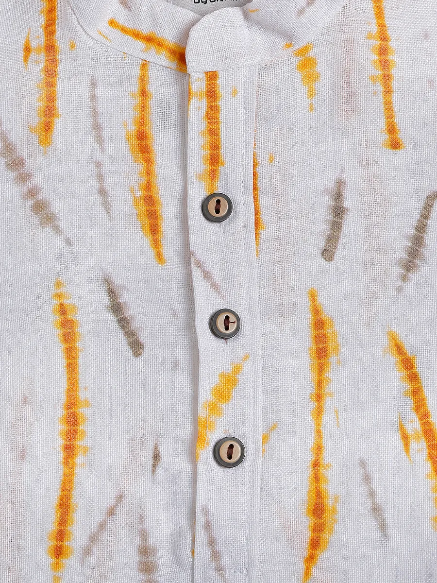 Cotton white and yellow printed kurta