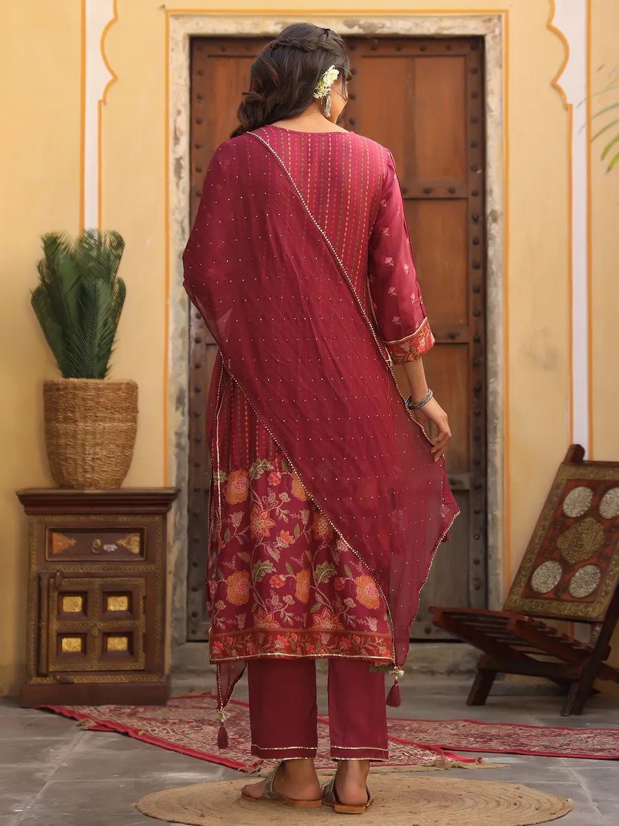 Cotton wine maroon festive punjabi style festive pant set