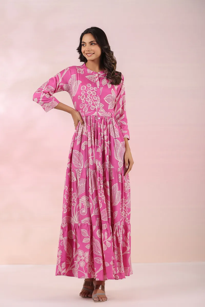 Cream and pink printed kurti