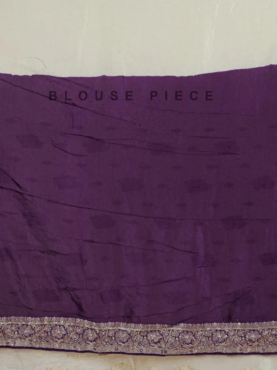 Cream and purple dola silk saree with zari work
