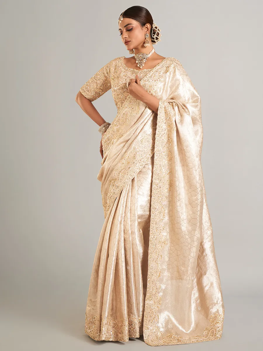 Cream banarasi tisse silk saree