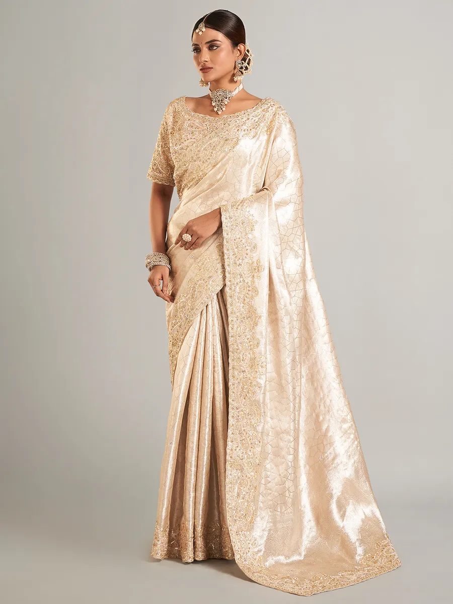 Cream banarasi tisse silk saree