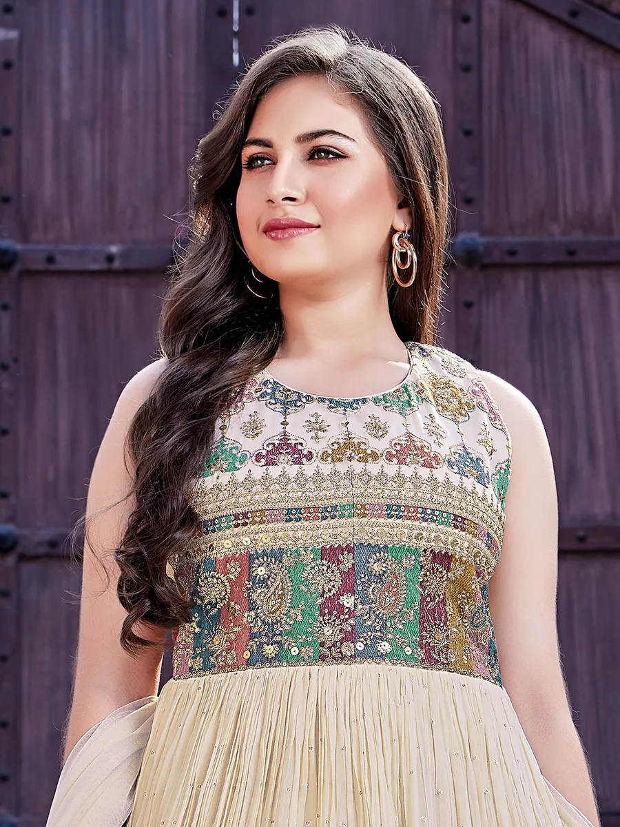 Cream chiffon anarkali floor length suit