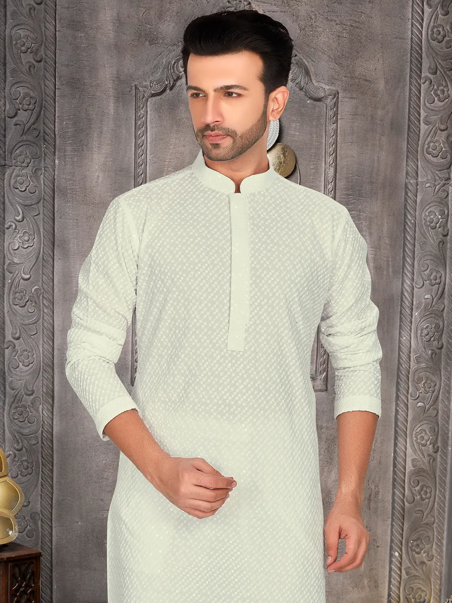 Cream cotton embroidery kurta suit