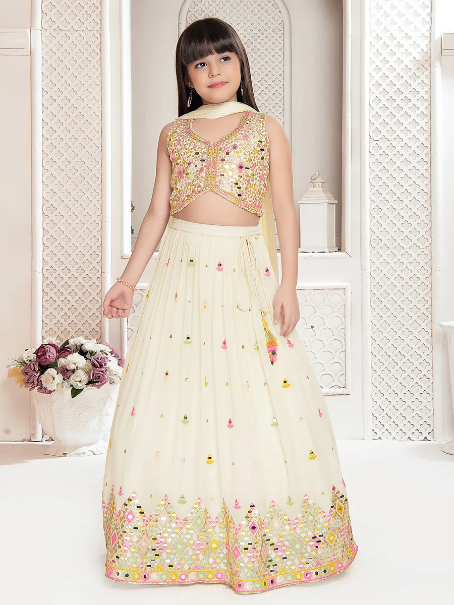 Cream embroidery lehenga choli in georgette