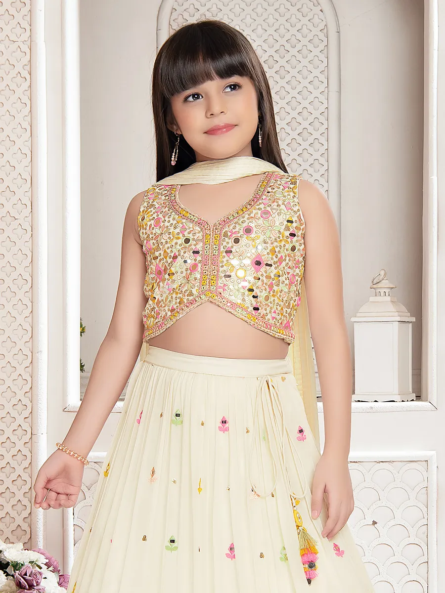 Cream embroidery lehenga choli in georgette