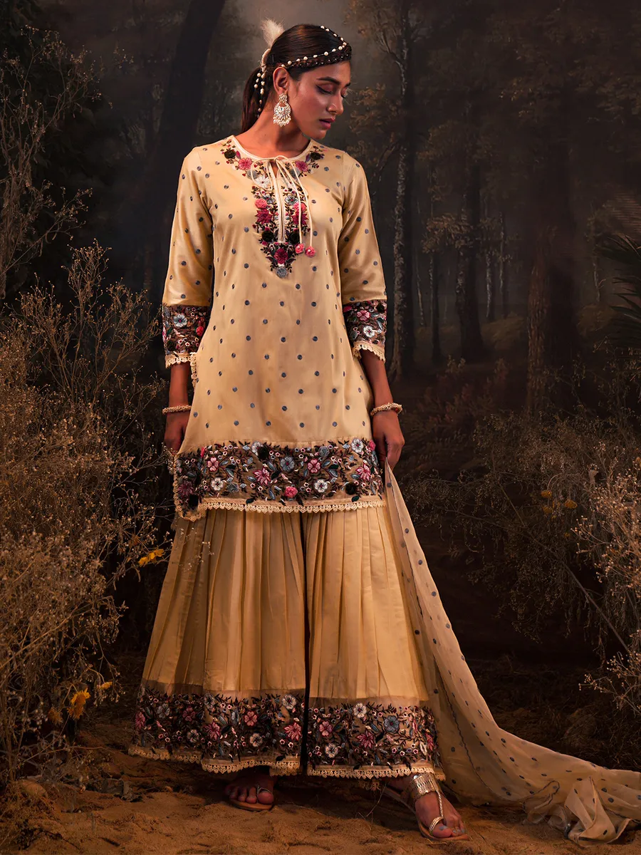 Cream embroidery sharara set