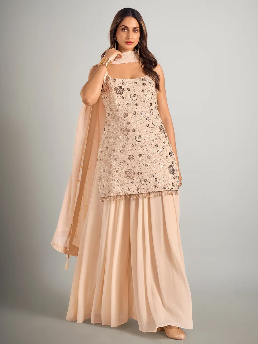 Cream georgette pakistani palazzo suit