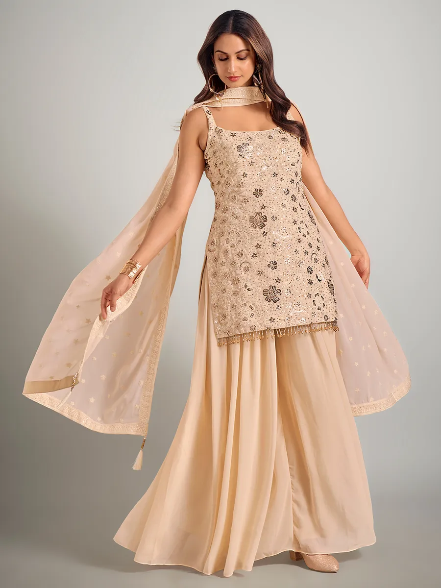 Cream georgette pakistani palazzo suit