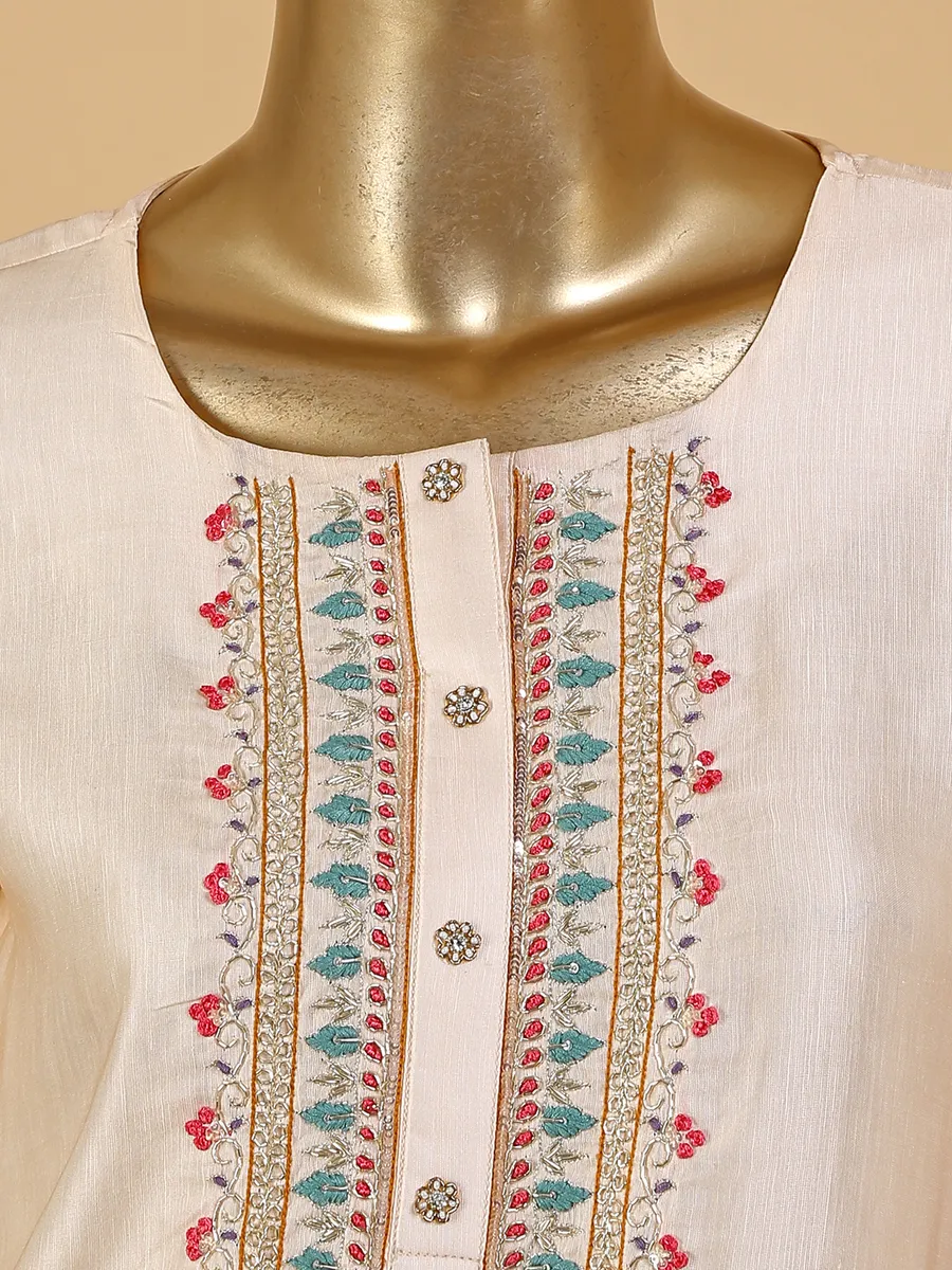 Cream printed silk kurti with pant