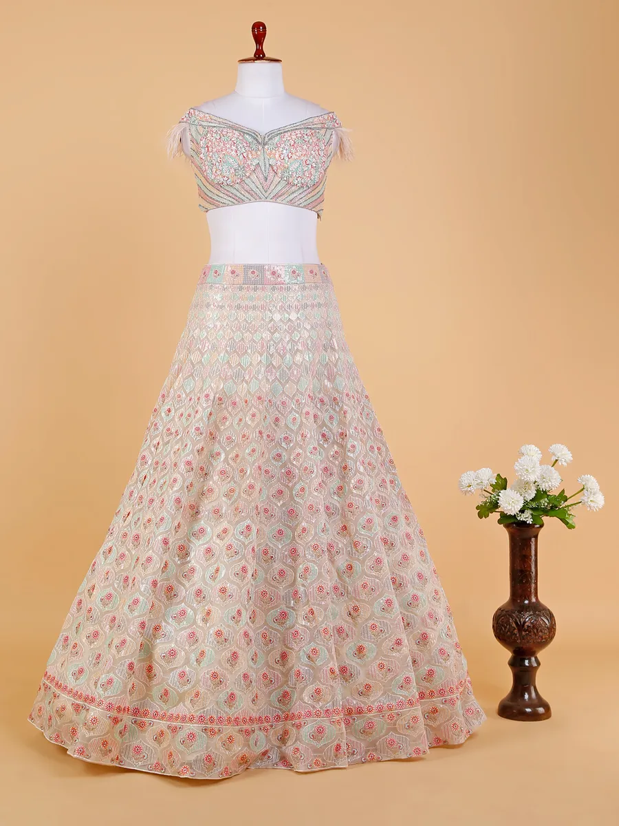 Cream rich organza lehenga choli for wedding