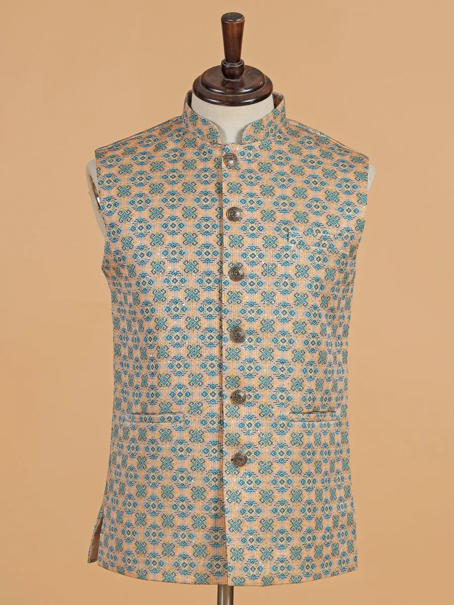 Cream sequins worked cotton silk waistcoat