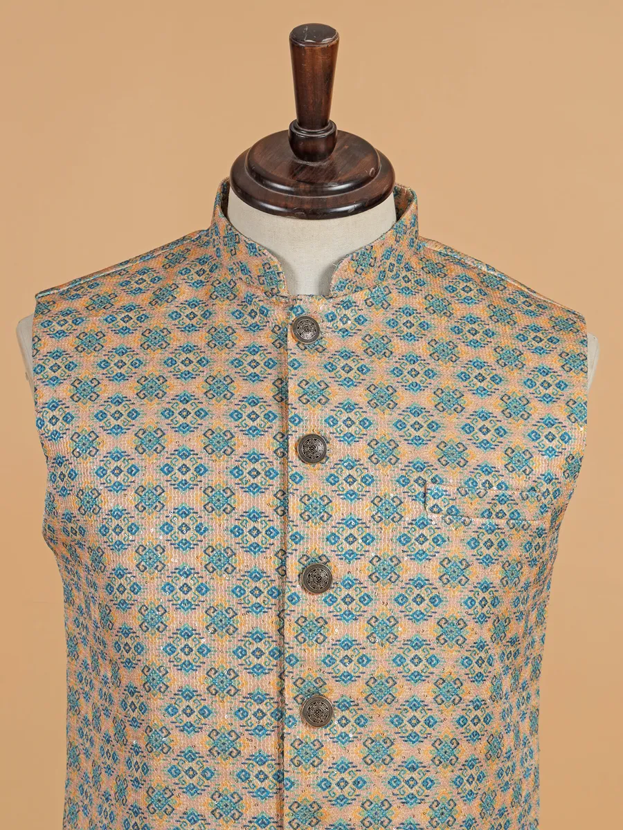 Cream sequins worked cotton silk waistcoat