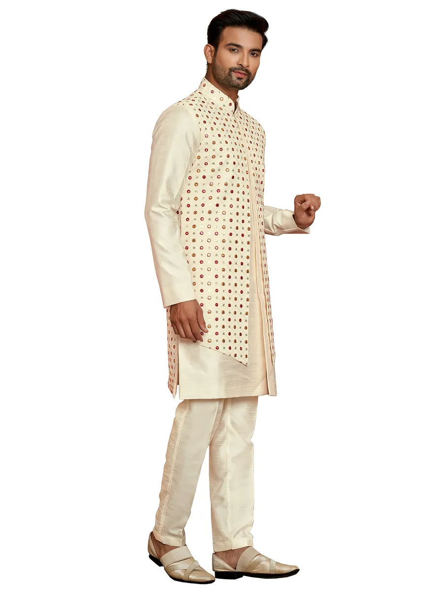 Cream silk indowestern for men