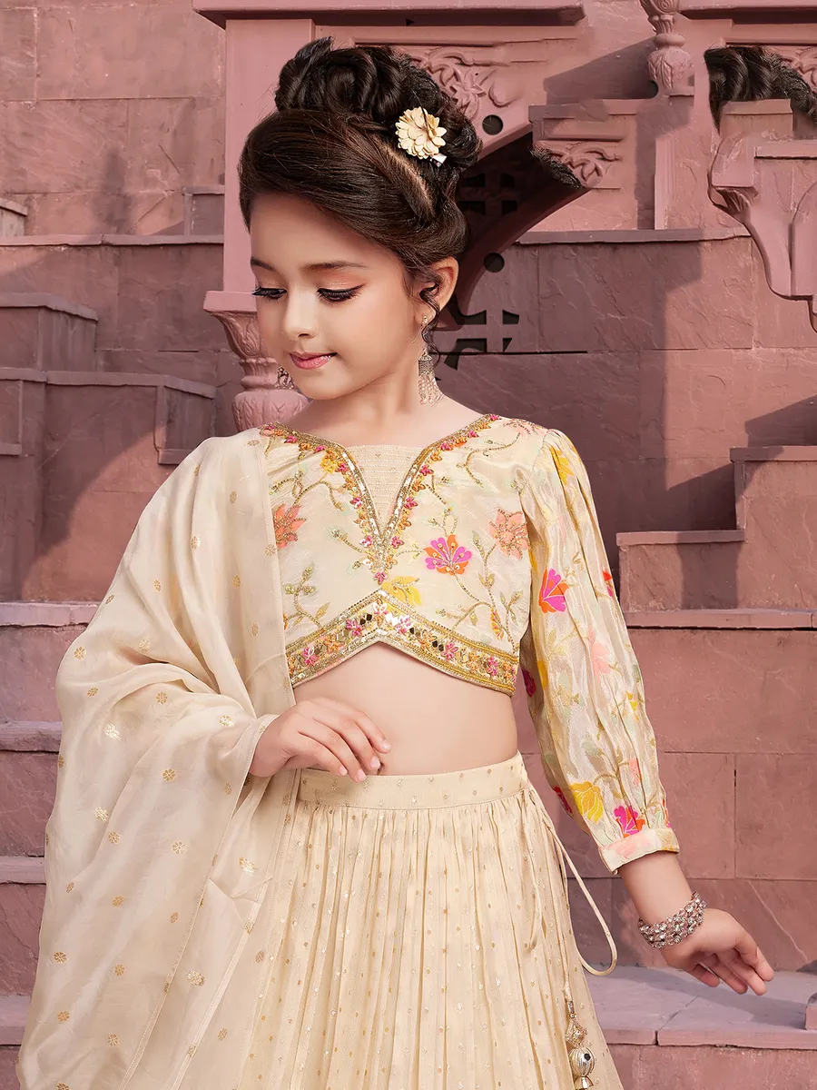 Cream silk lehenga choli with dupatta