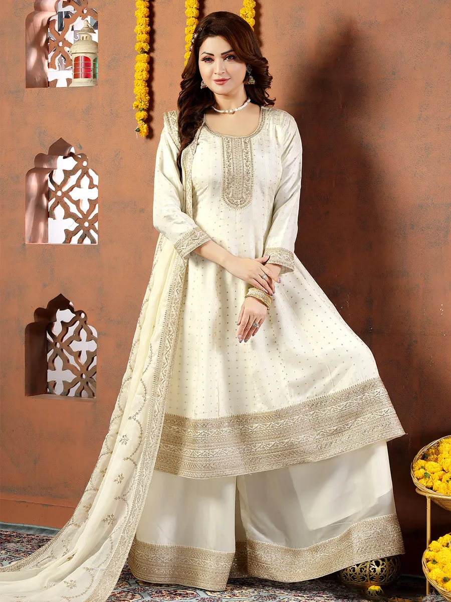 Cream silk wedding palazzo suit