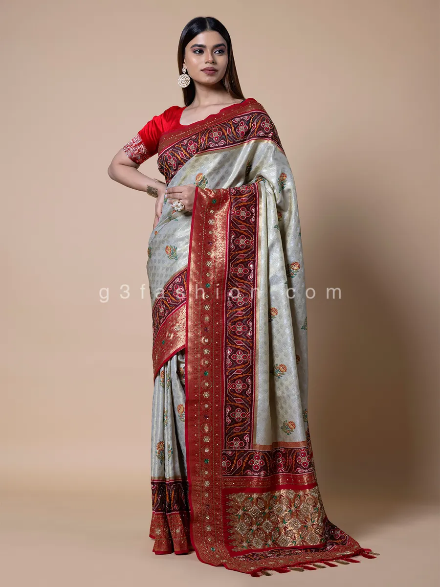 Cream silk wedding saree