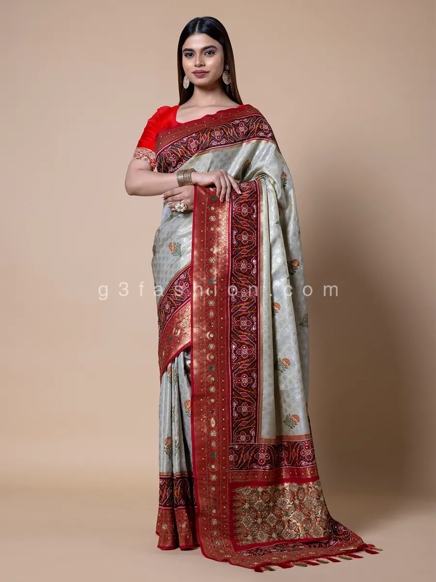 Cream silk wedding saree