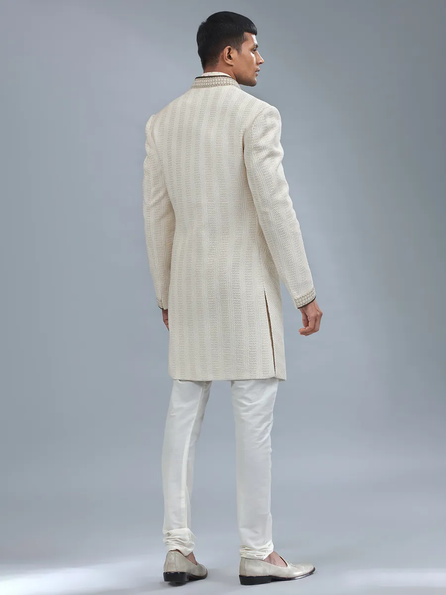 Cream textured terry rayon indowestern