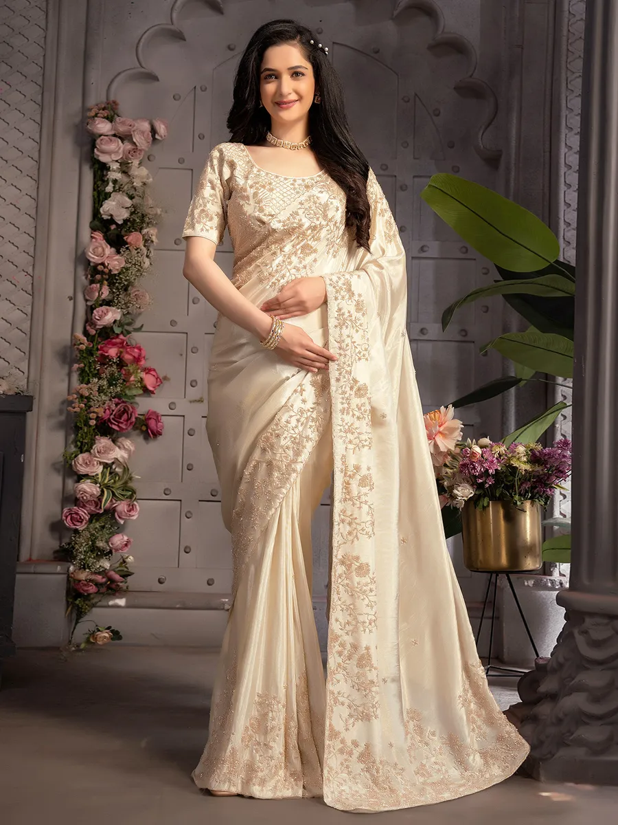 Cream tissue organza saree