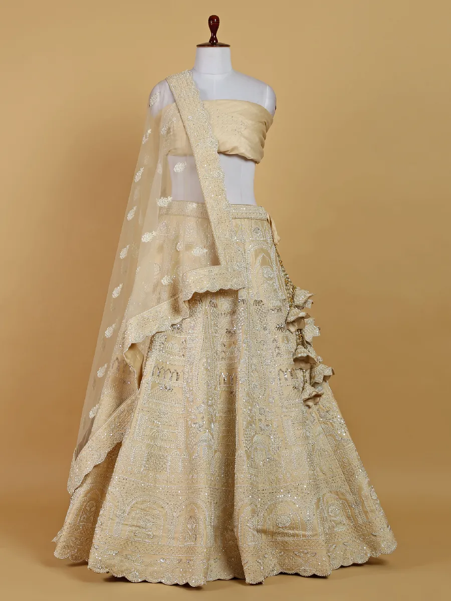 Cream unstitched bridal lehenga choli