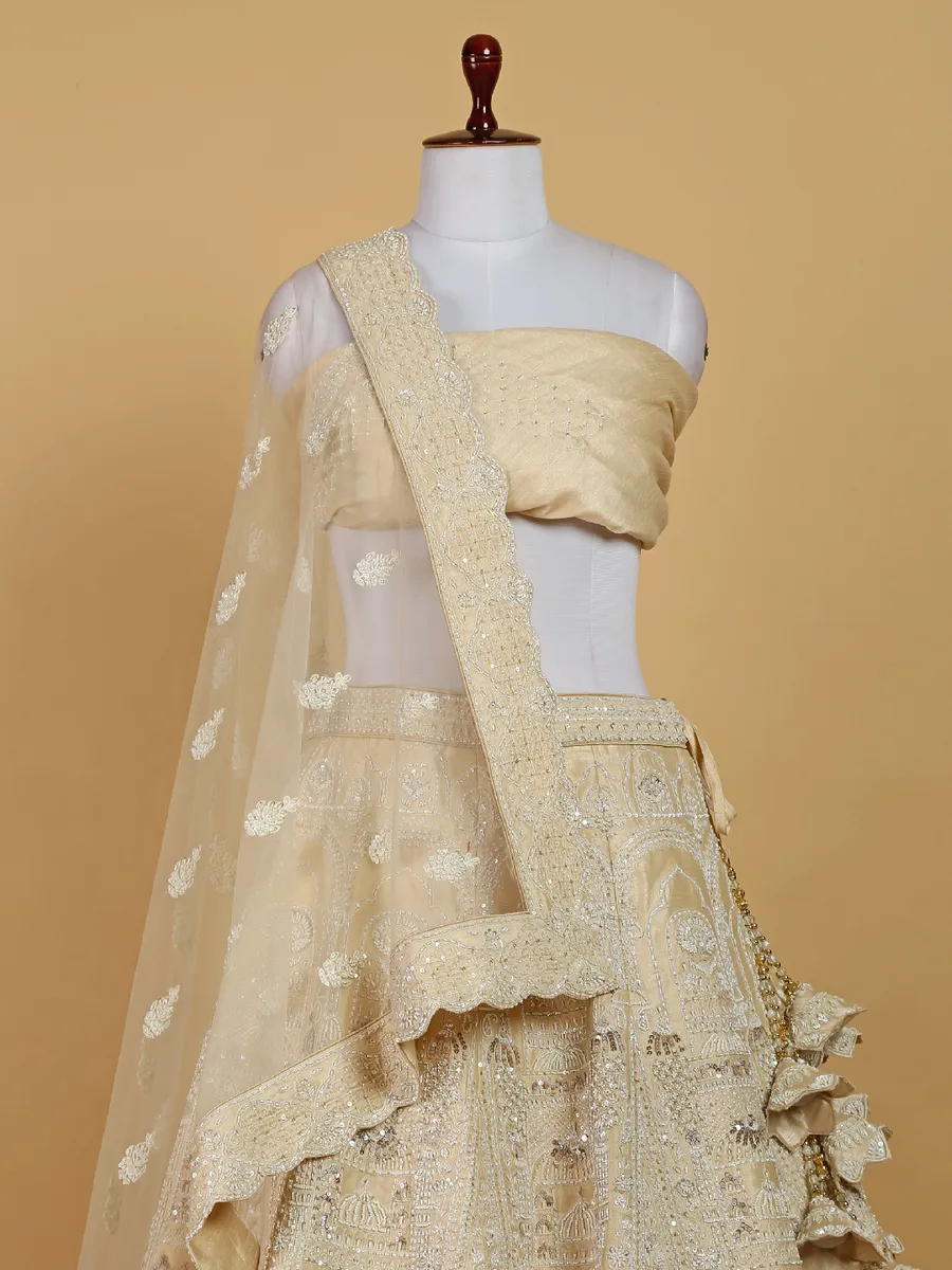 Cream unstitched bridal lehenga choli