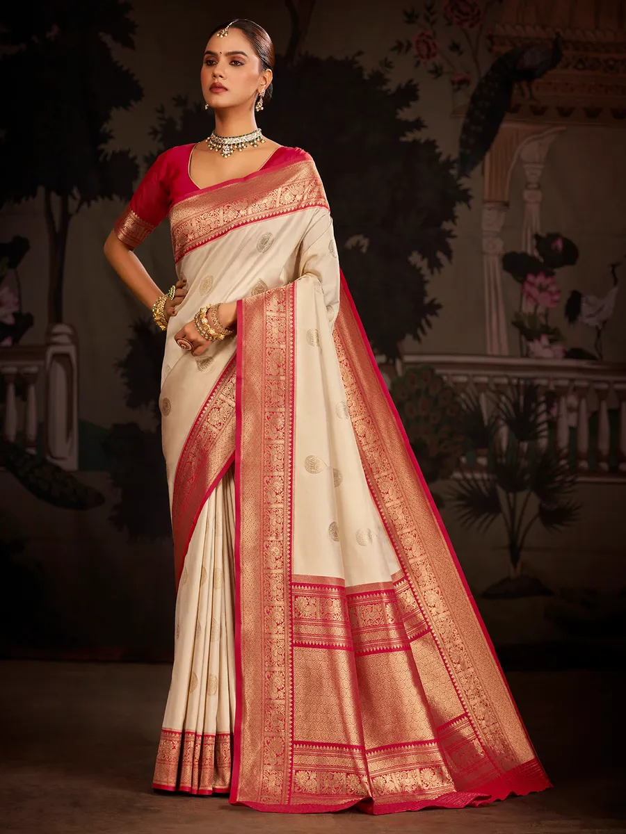 Crean banarasi silk saree for wedding