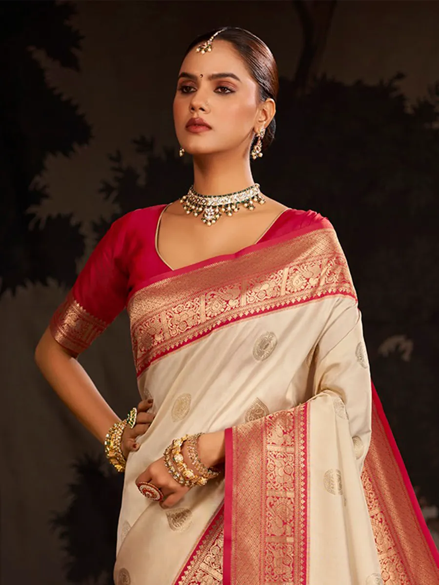 Crean banarasi silk saree for wedding