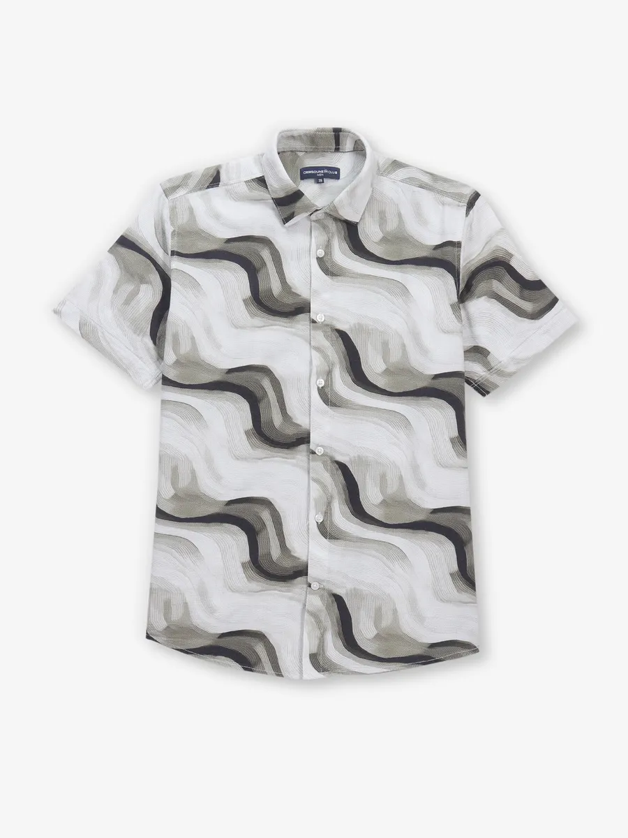 CRIMSONE CLUB off-white cotton printed shirt