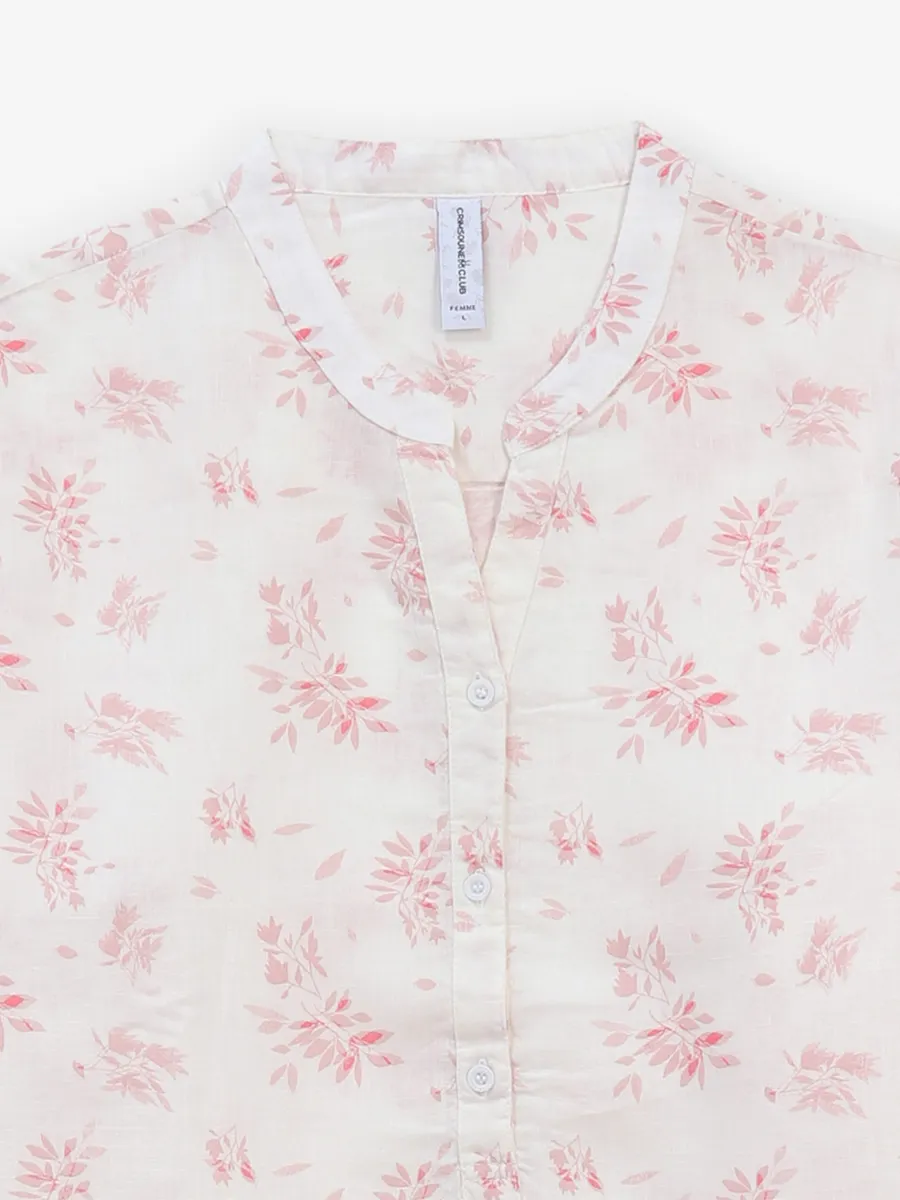 CRIMSOUNE CLUB beige printed cotton top