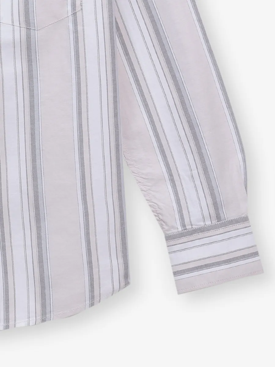 CRIMSOUNE CLUB beige stripe button down shirt