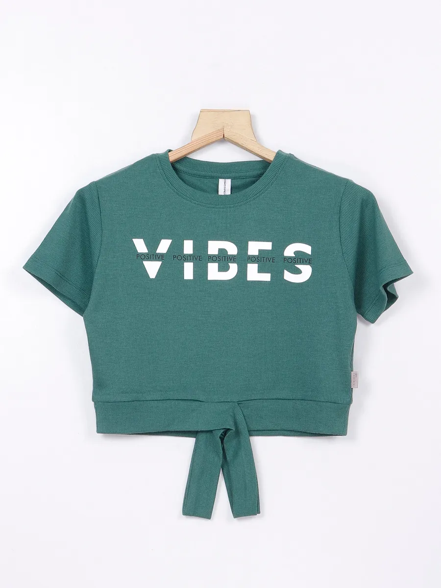 Crimsoune Club green knitted printed top