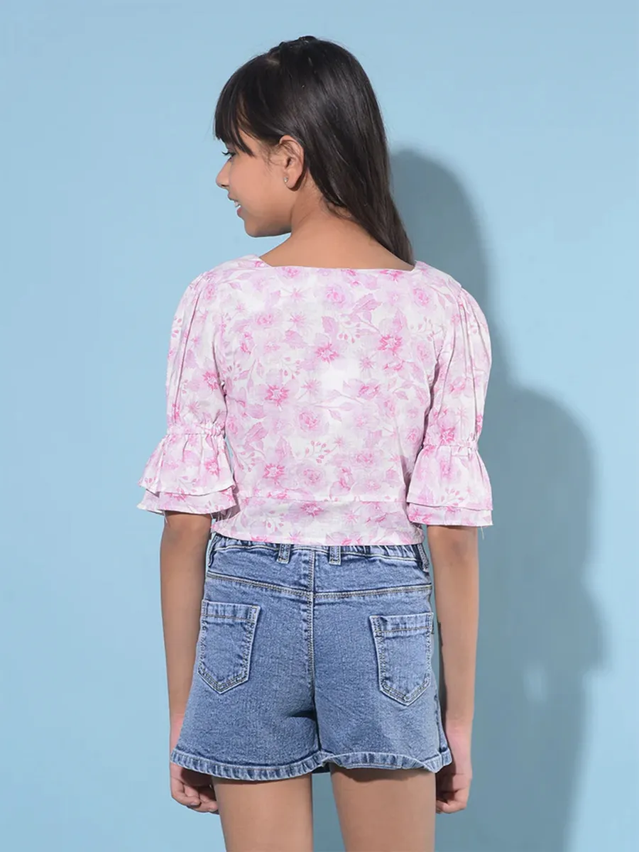 CRIMSOUNE CLUB pink floral print crop top