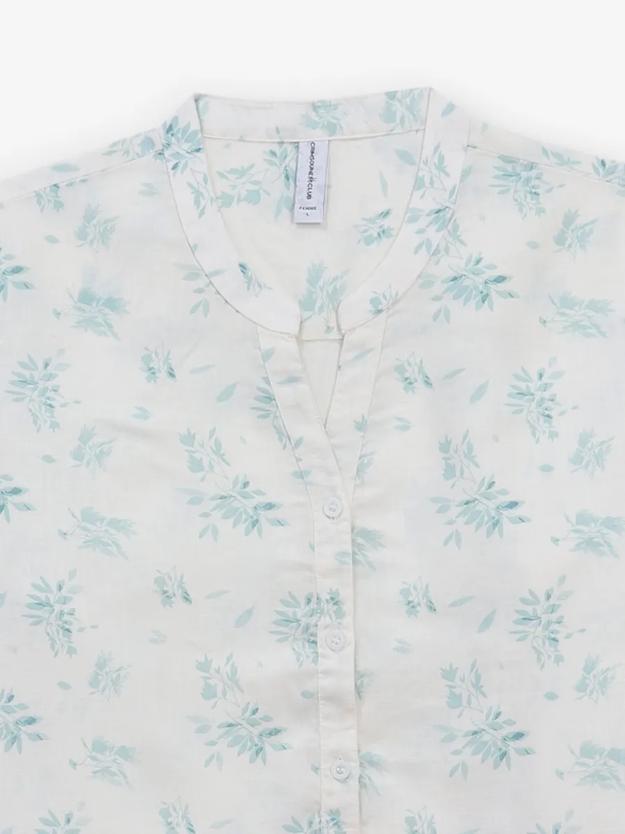 CRIMSOUNE CLUB printed cream cotton top
