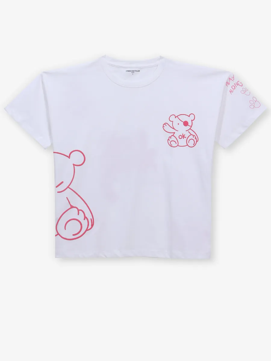 CRIMSOUNE CLUB white printed cotton crop top