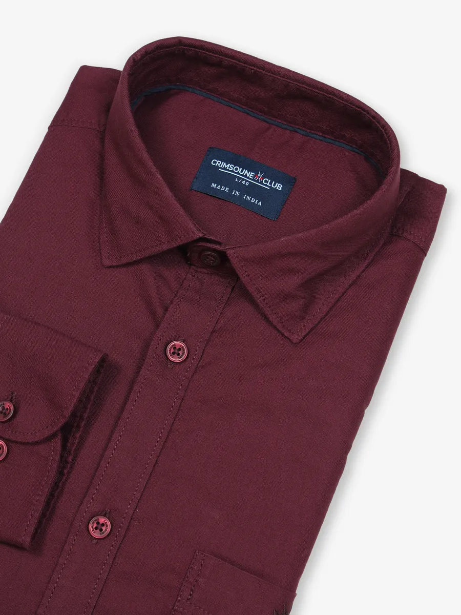 CRIMSOUNE CLUB wine plain cotton shirt