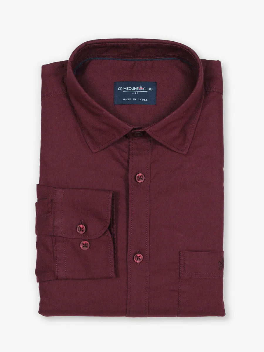 CRIMSOUNE CLUB wine plain cotton shirt