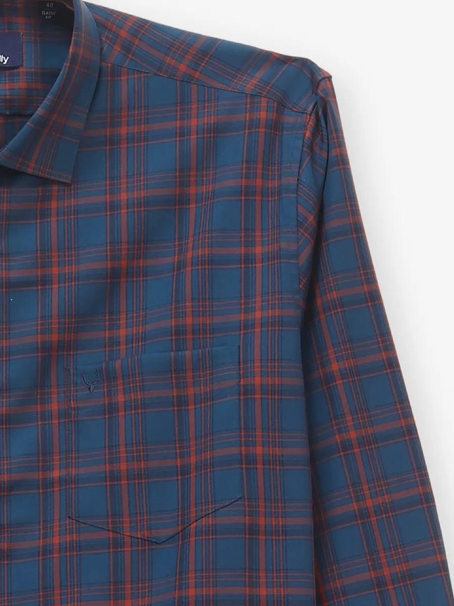 ALLEN SOLLY dark blue checkered cotton casual slim fit shirt