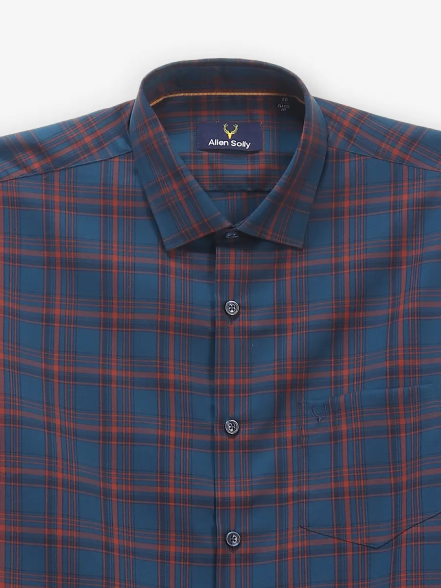 ALLEN SOLLY dark blue checkered cotton casual slim fit shirt