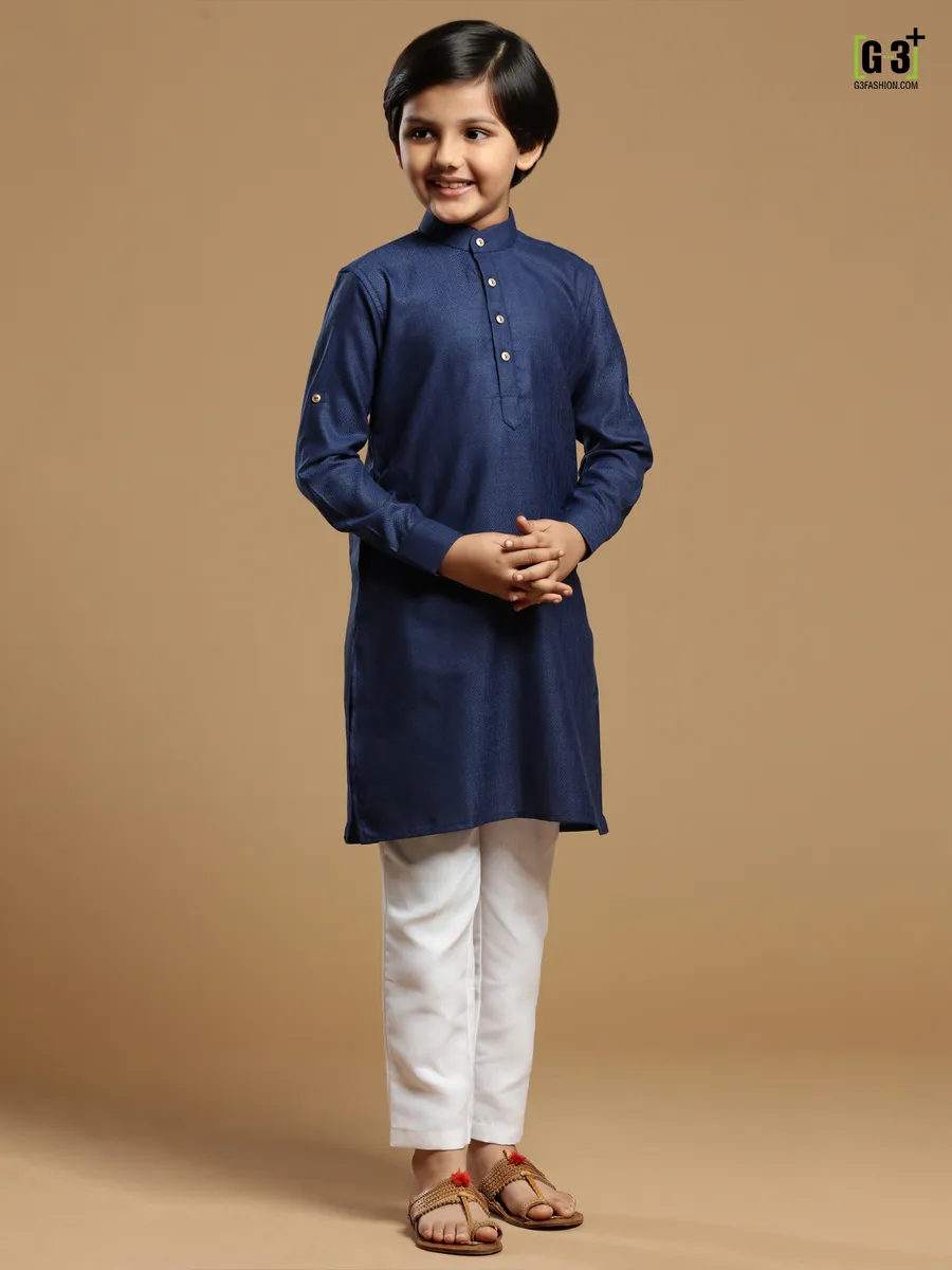 Dark blue color boys cotton solid kurta suit