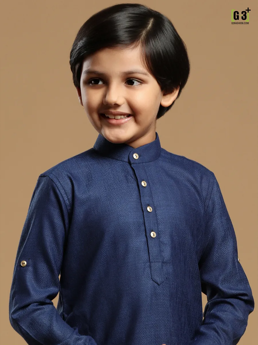 Dark blue color boys cotton solid kurta suit