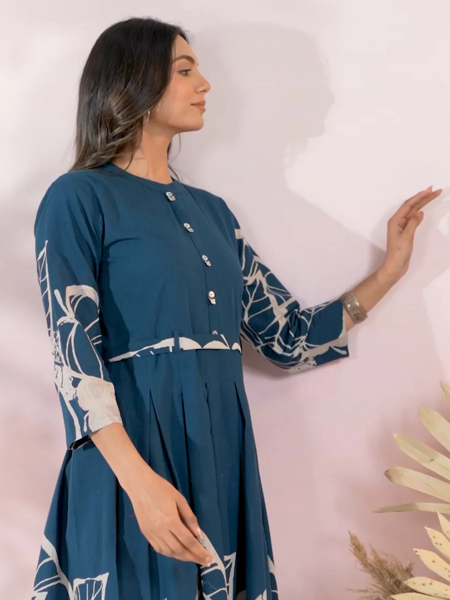 Dark blue printed kurti in cotton