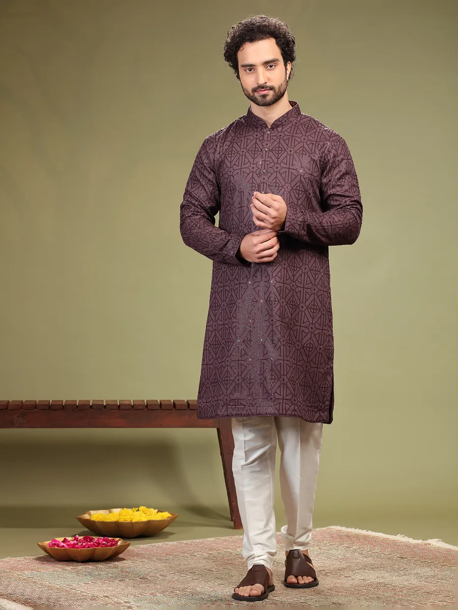 Dark brown georgette  Men Kurta pajama for festive