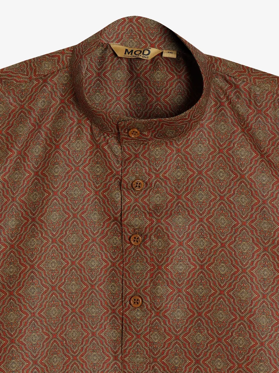 Dark brown printed kurta suit