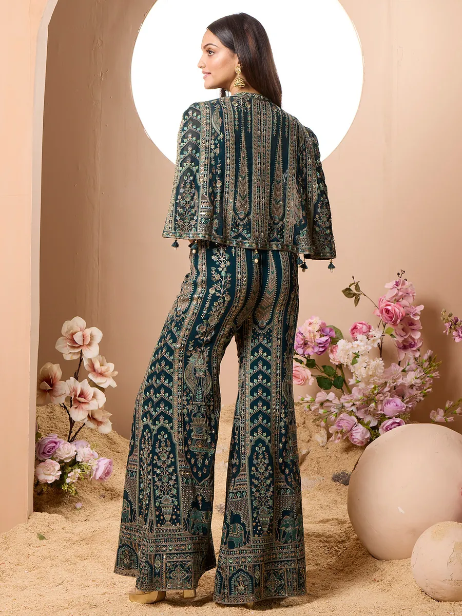 Dark green jacket style palazzo suit for women