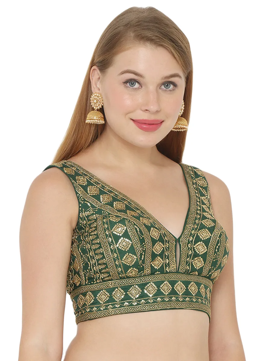 Dark green silk embroidery blouse