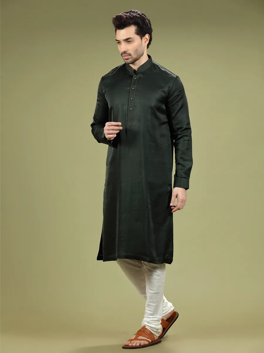 Dark green silk plain  Men Kurta pajama