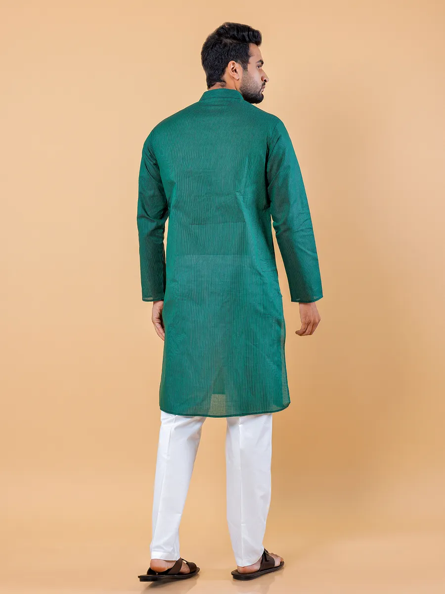 Dark green stripe  Men Kurta pajama in cotton