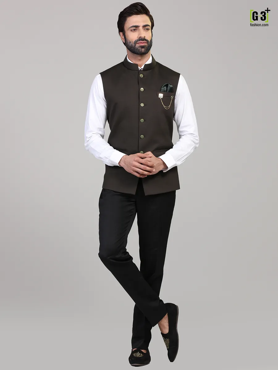 Dark grey knitted welt pocket solid waistcoat for mens